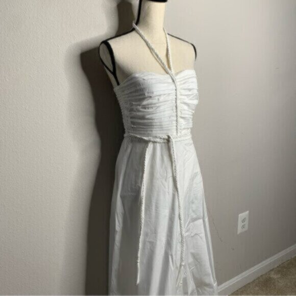 Veronica Beard White Tucker Ruched Halter Midi Dress - Picture 11 of 14